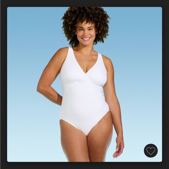 Lands' End Women's Ribbed V Neck One Piece Swimsuit - Picture 1 of 2